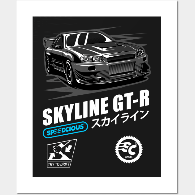 Black GT-R Skyline R34 Wall Art by pujartwork